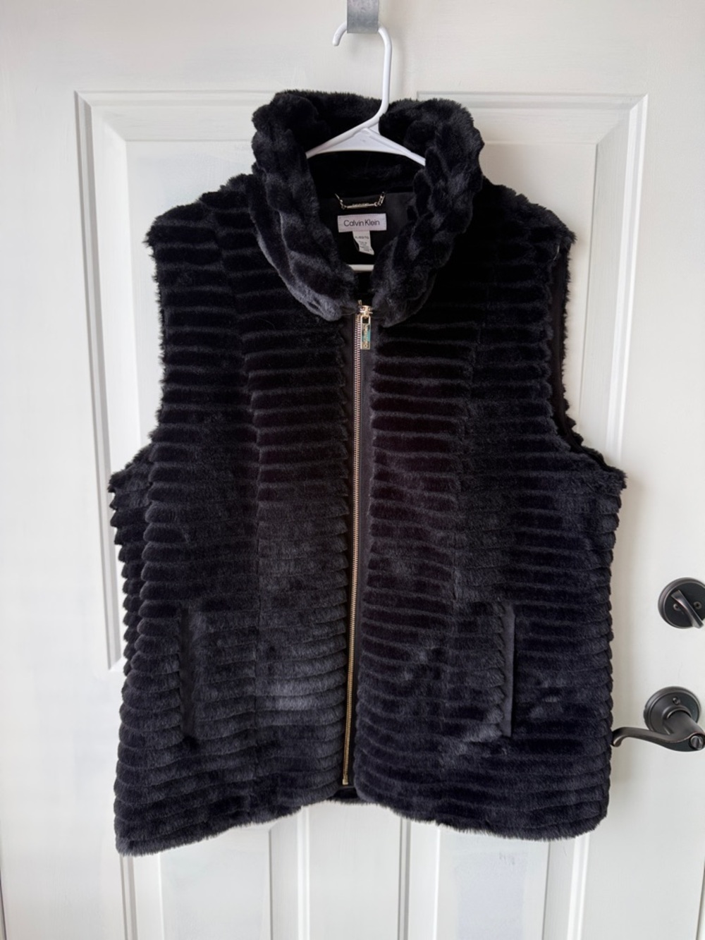 Calvin Klein Black Faux-Fur Zip-Up Vest
